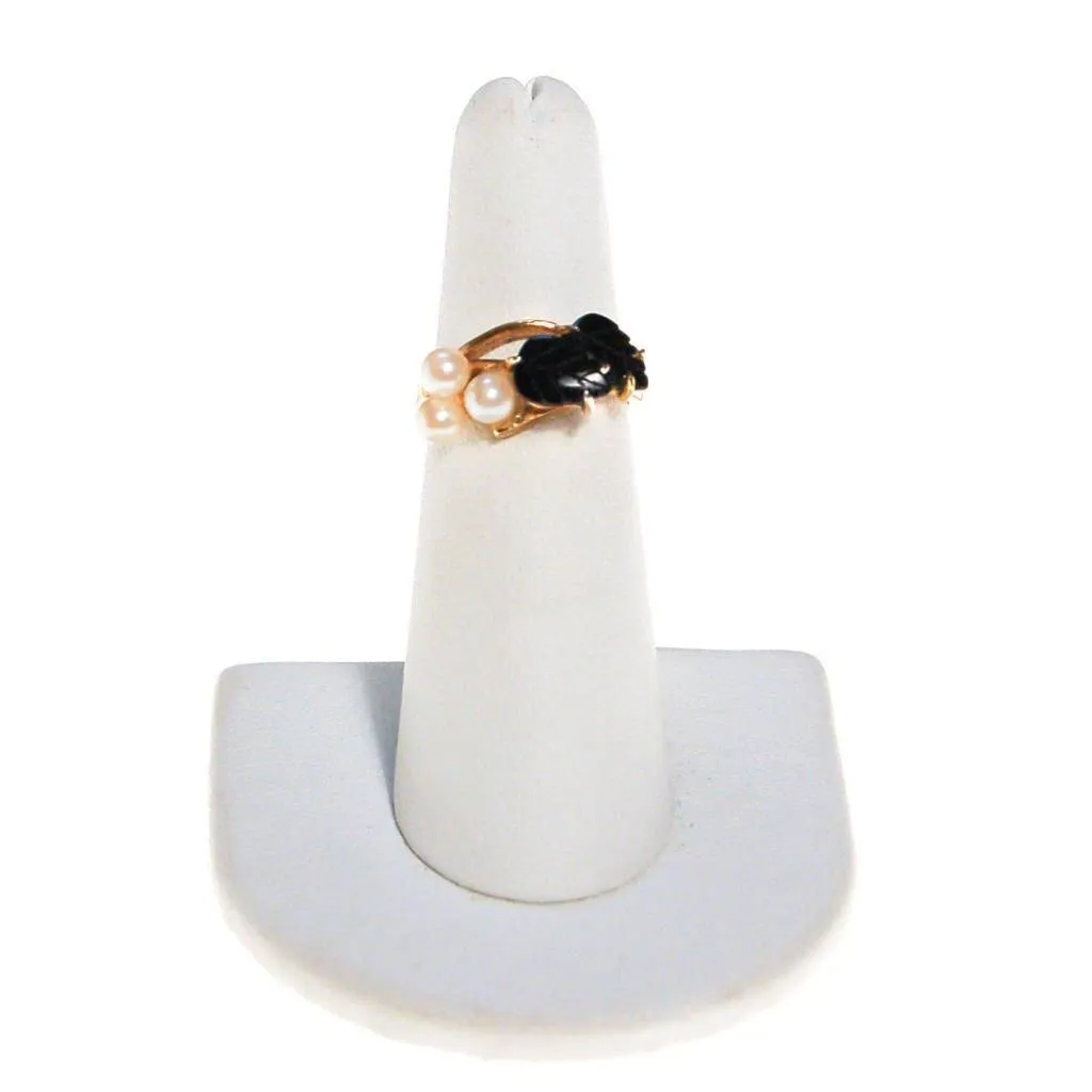 Pearl Flower and Black Onyx Leaves Ring