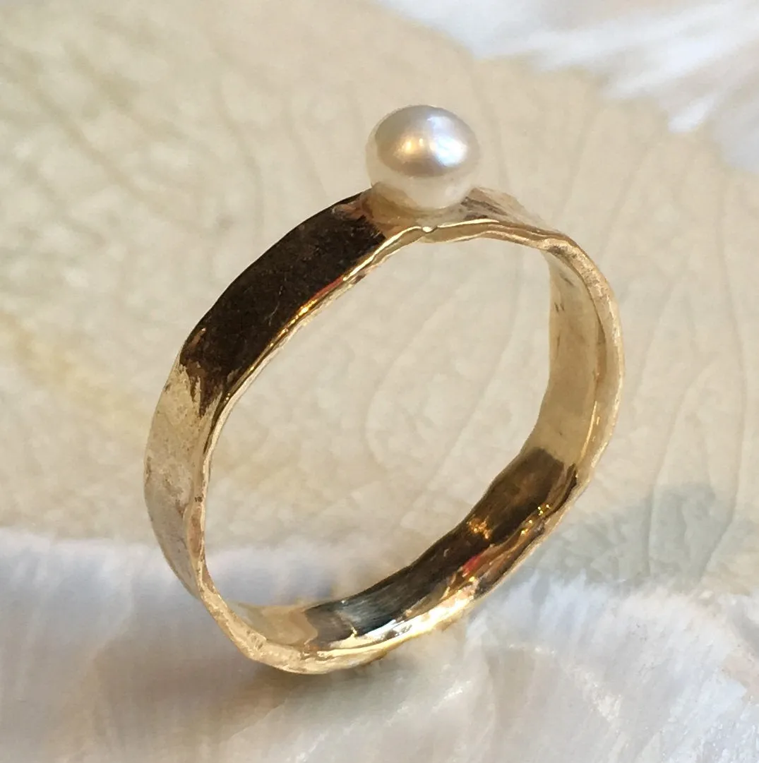 Pearl Golden Brass Ring - Tiny Love.