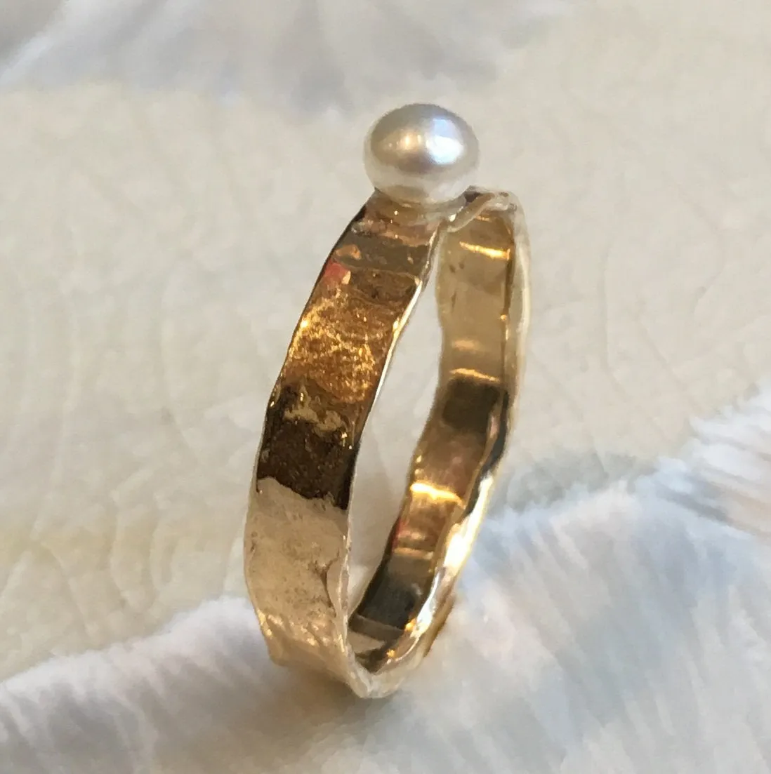 Pearl Golden Brass Ring - Tiny Love.