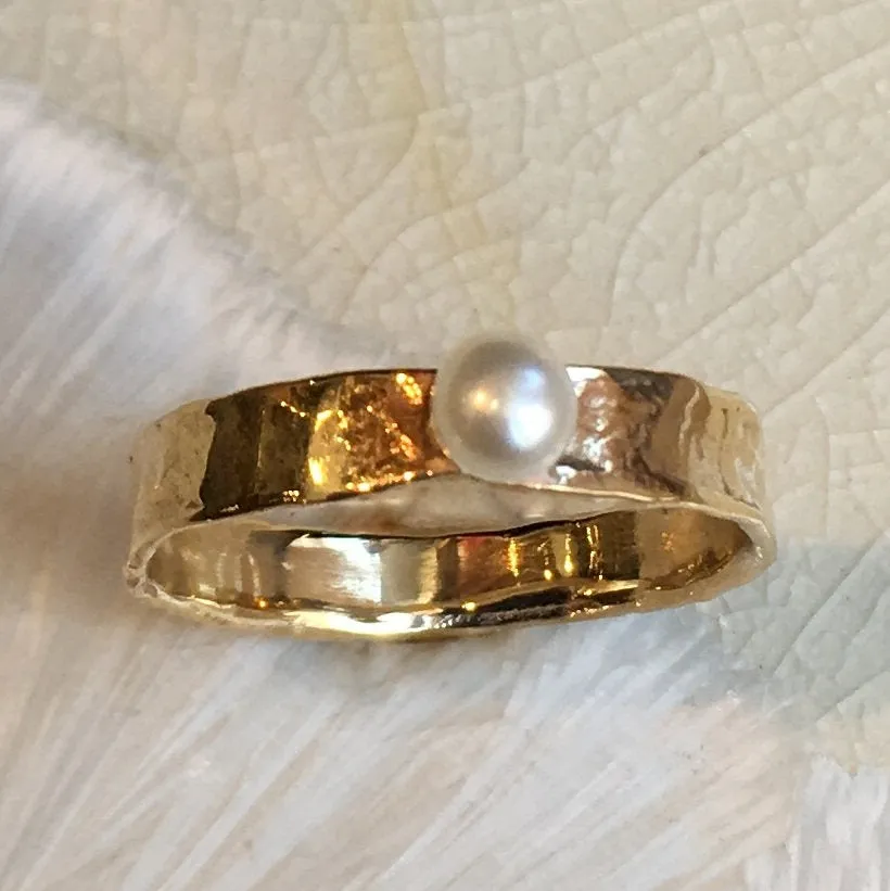 Pearl Golden Brass Ring - Tiny Love.