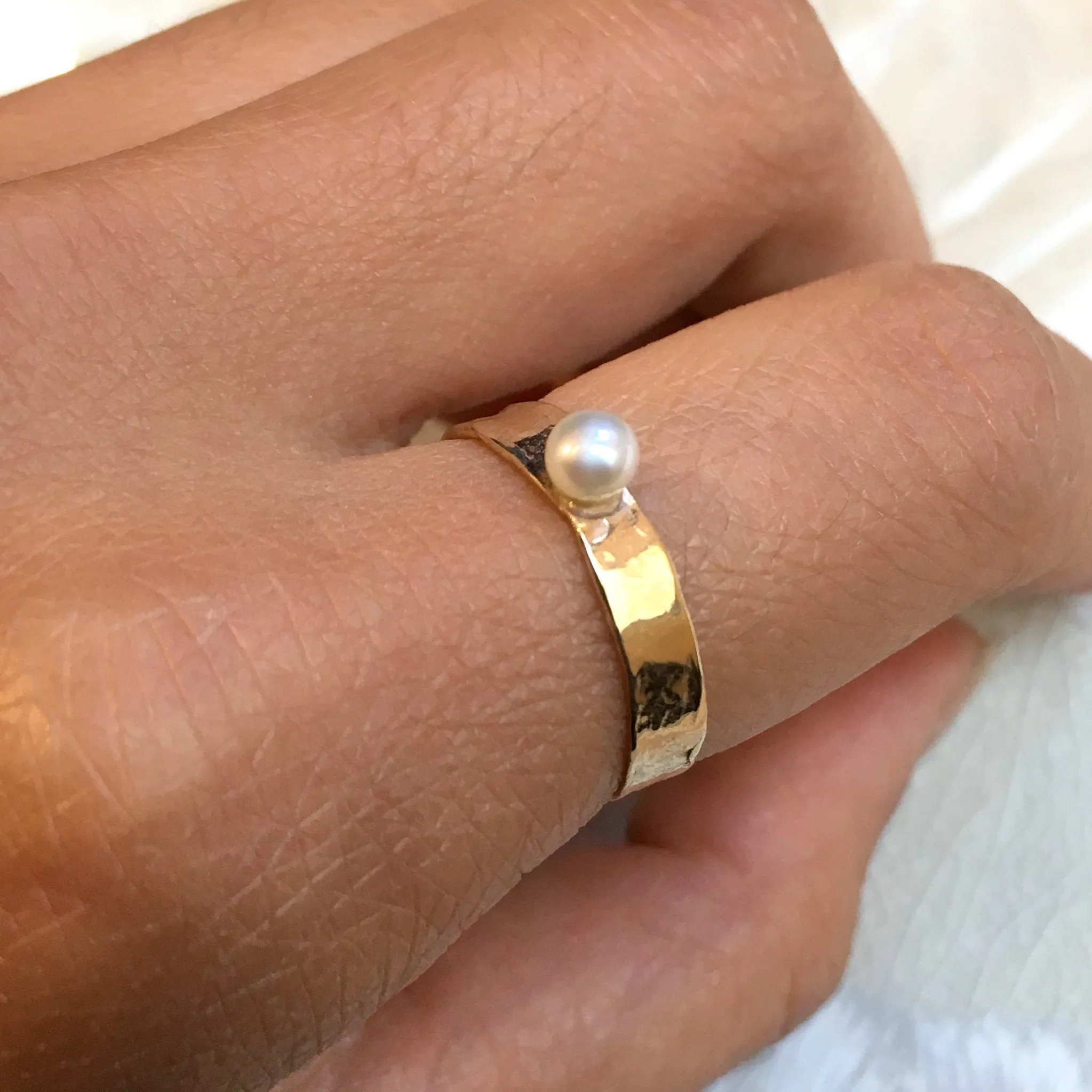 Pearl Golden Brass Ring - Tiny Love.