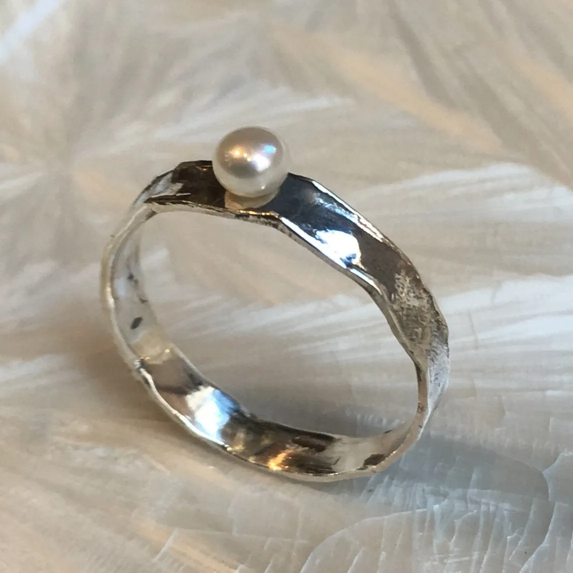 Pearl Golden Brass Ring - Tiny Love.