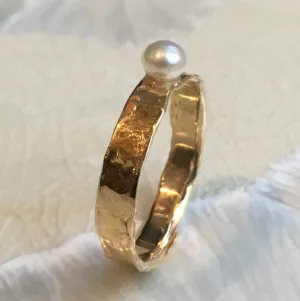 Pearl Golden Brass Ring - Tiny Love.