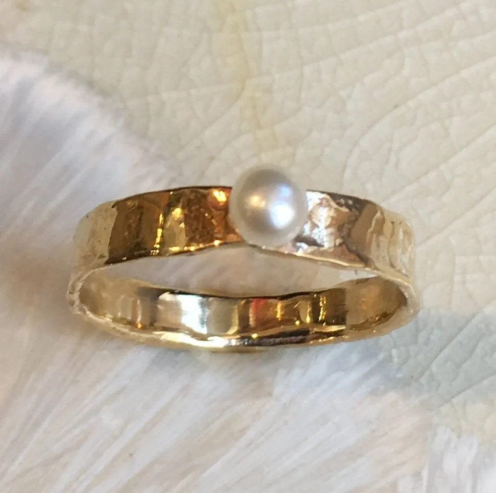 Pearl Golden Brass Ring - Tiny Love.