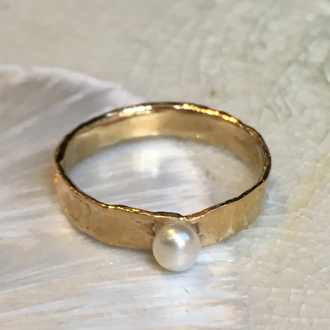Pearl Golden Brass Ring - Tiny Love.
