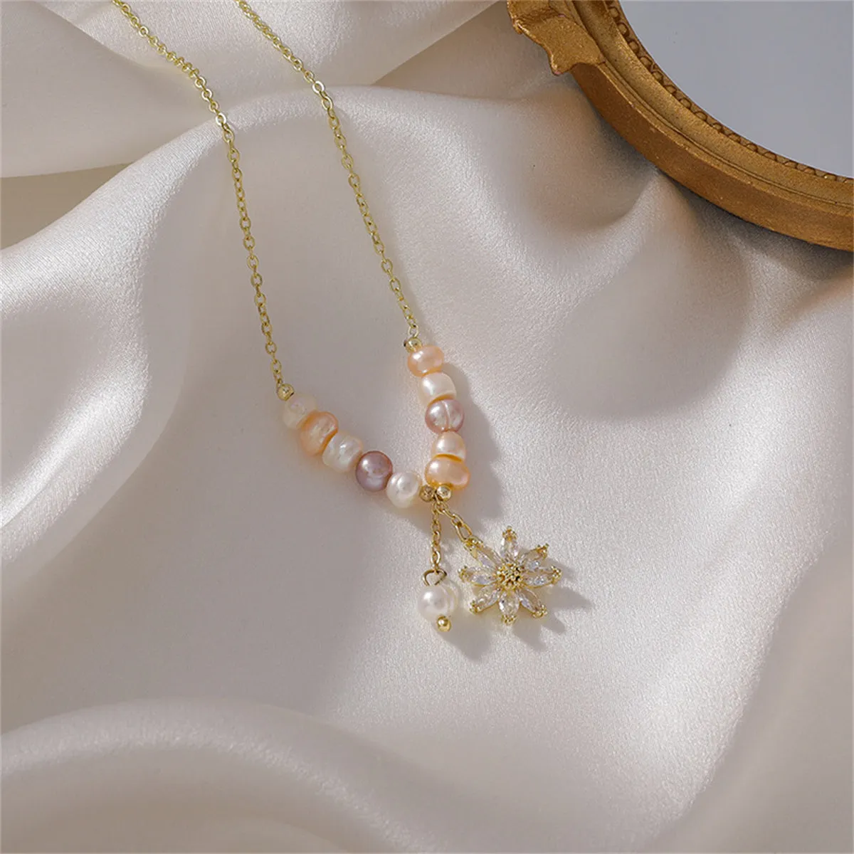Pink & Purple Pearl Floral Double Pendant Necklace