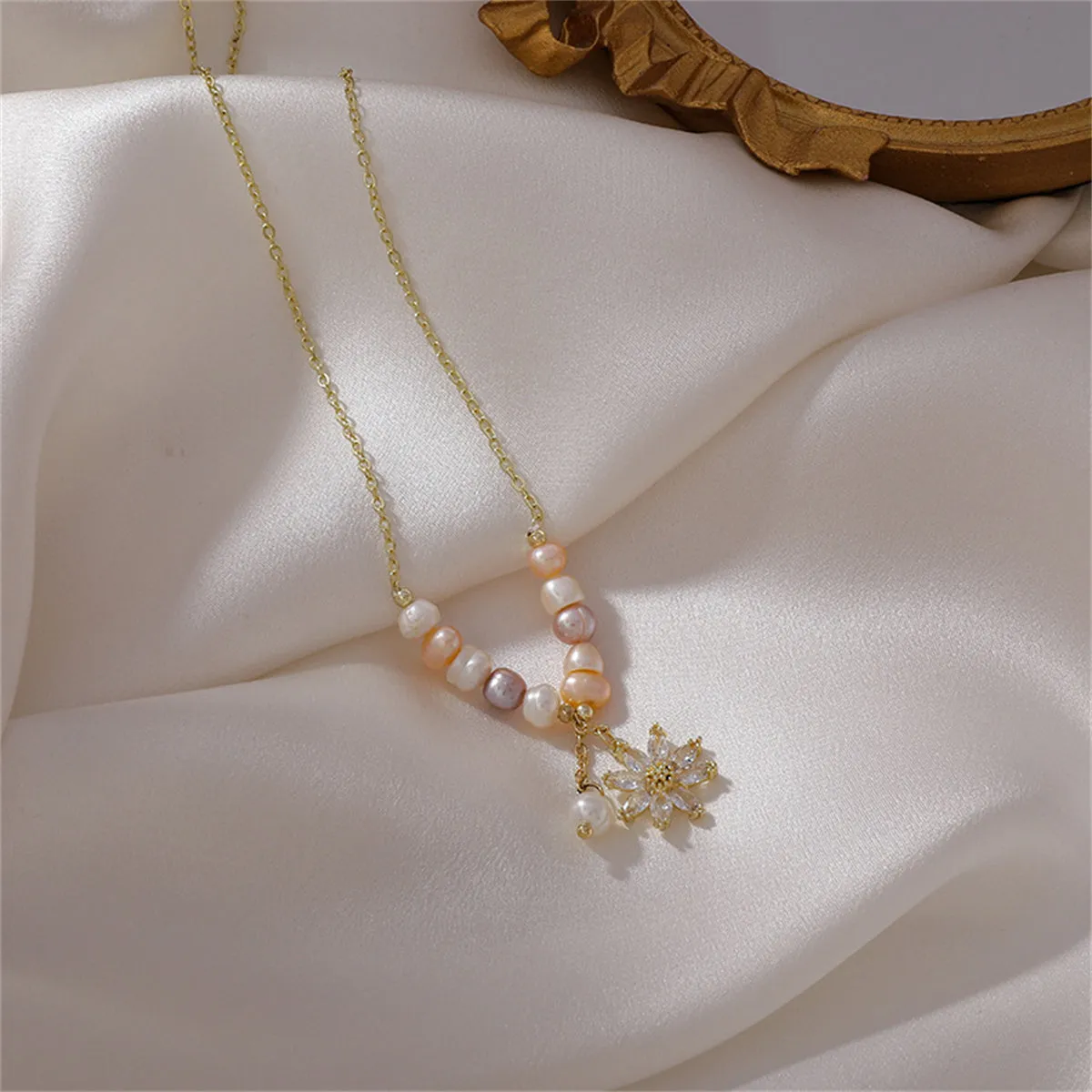 Pink & Purple Pearl Floral Double Pendant Necklace