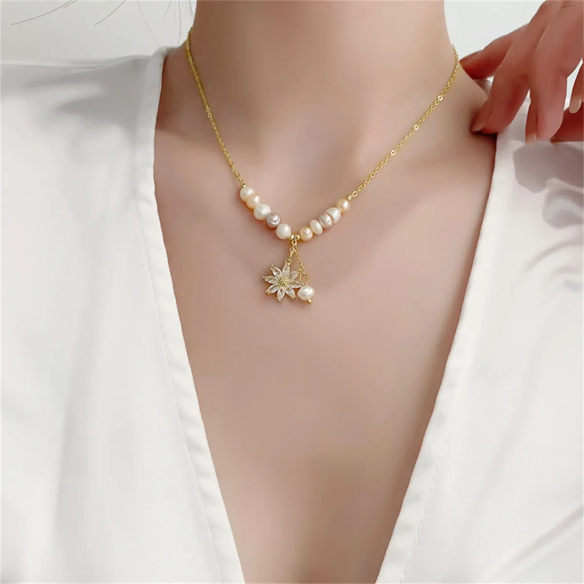 Pink & Purple Pearl Floral Double Pendant Necklace