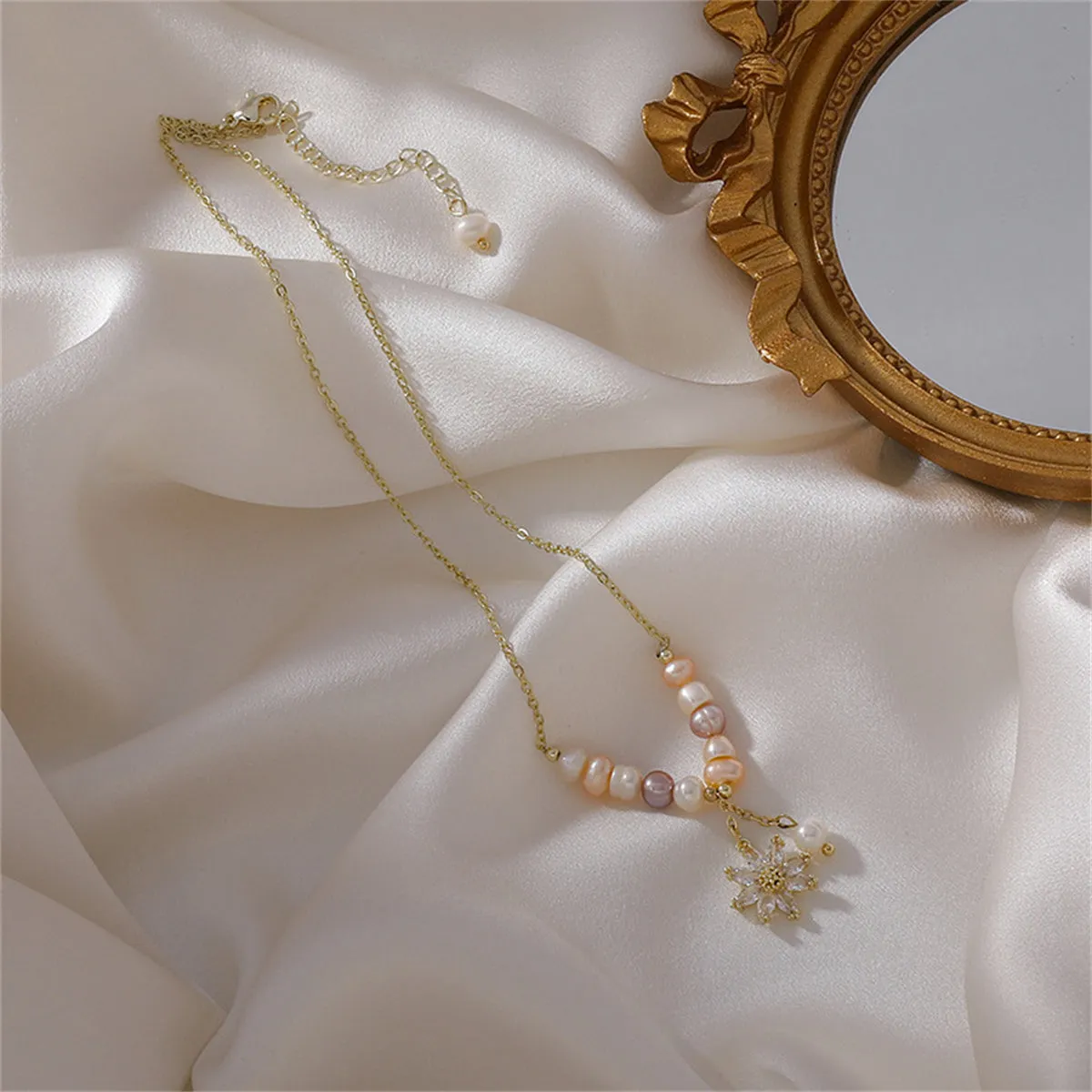 Pink & Purple Pearl Floral Double Pendant Necklace