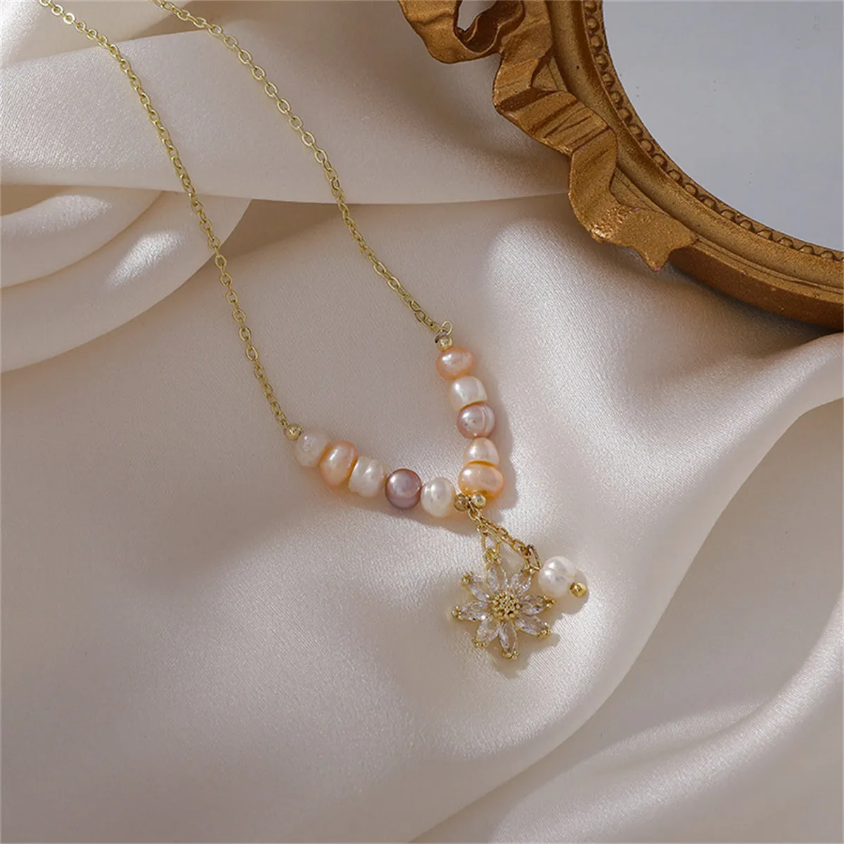 Pink & Purple Pearl Floral Double Pendant Necklace