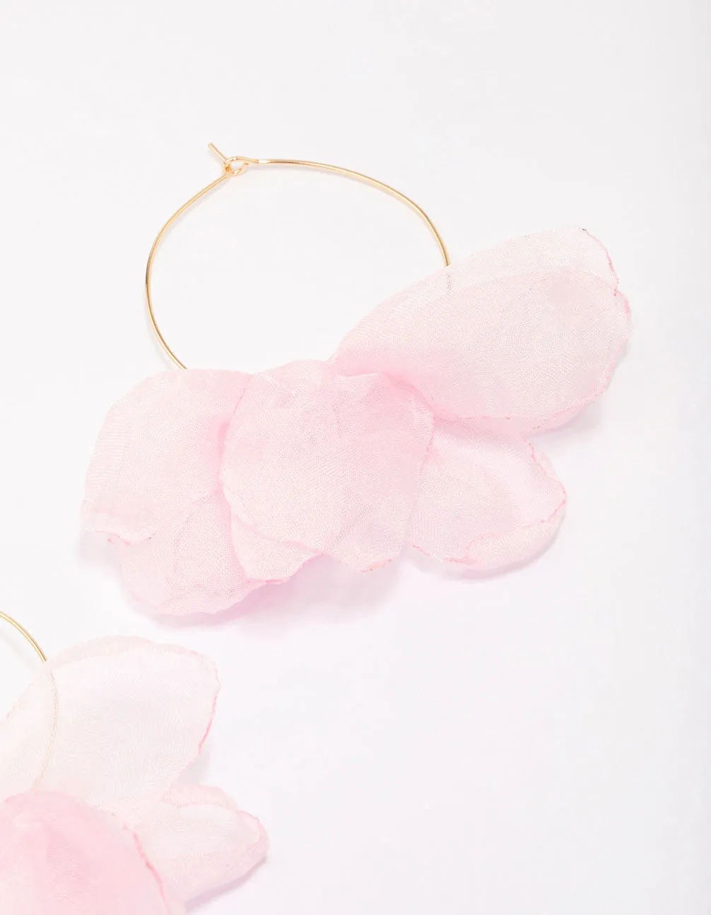 Pink Fabric Petal Hoop Earrings