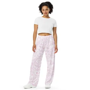 Pink Hibiscus All-over print unisex wide-leg pants