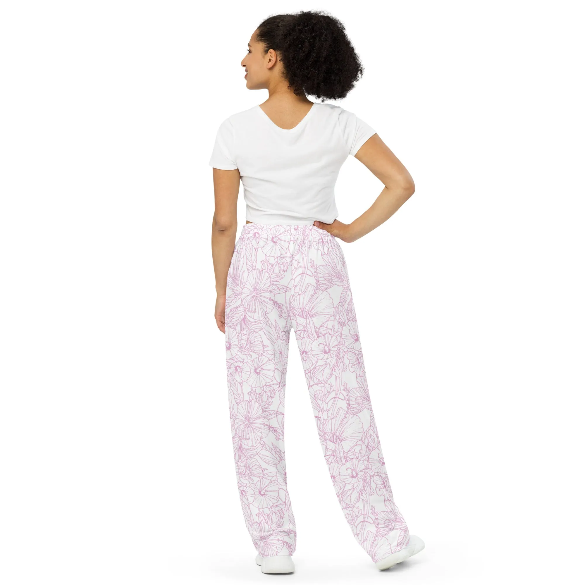 Pink Hibiscus All-over print unisex wide-leg pants