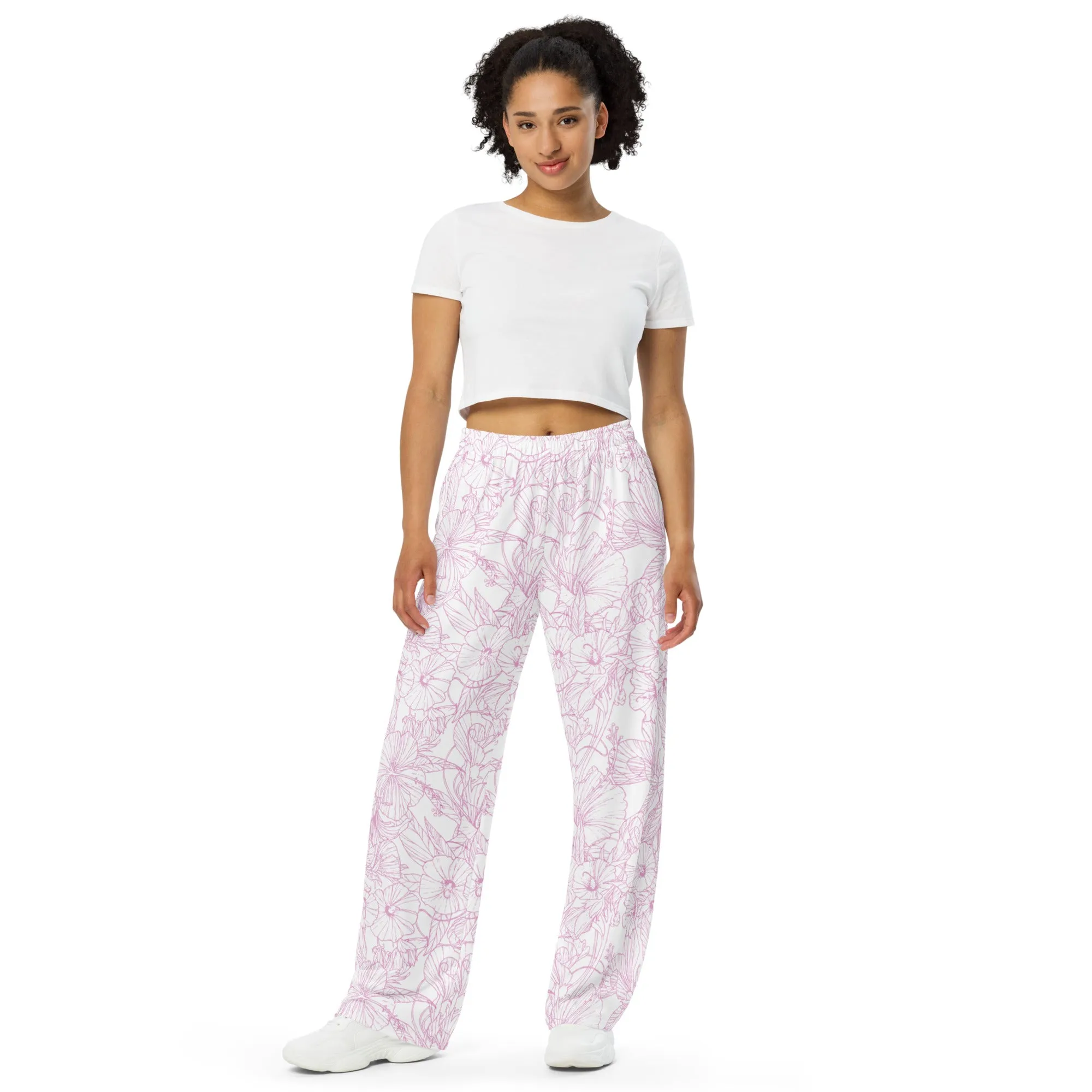 Pink Hibiscus All-over print unisex wide-leg pants
