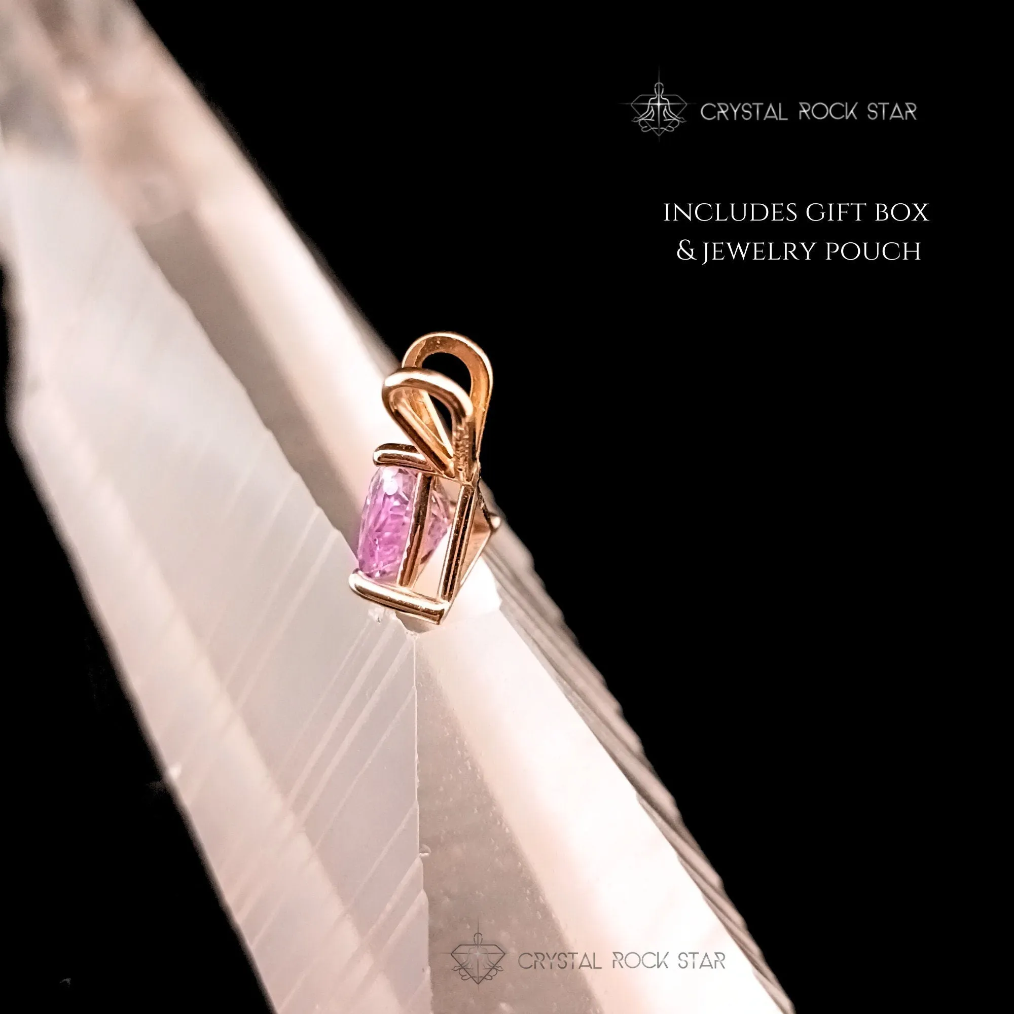 Pink Sapphire 14K Gold Trillion Pendant Tiny Charm