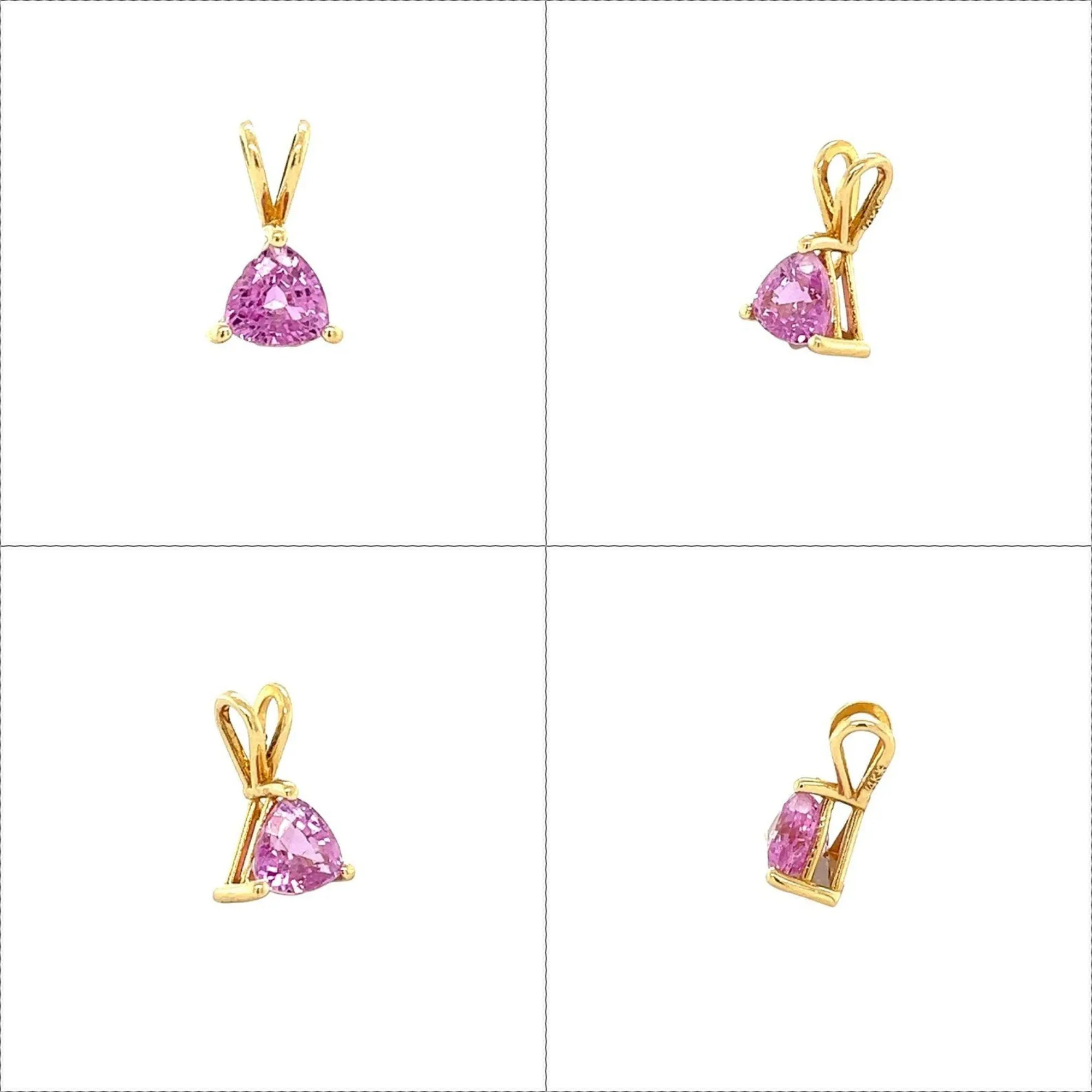 Pink Sapphire 14K Gold Trillion Pendant Tiny Charm