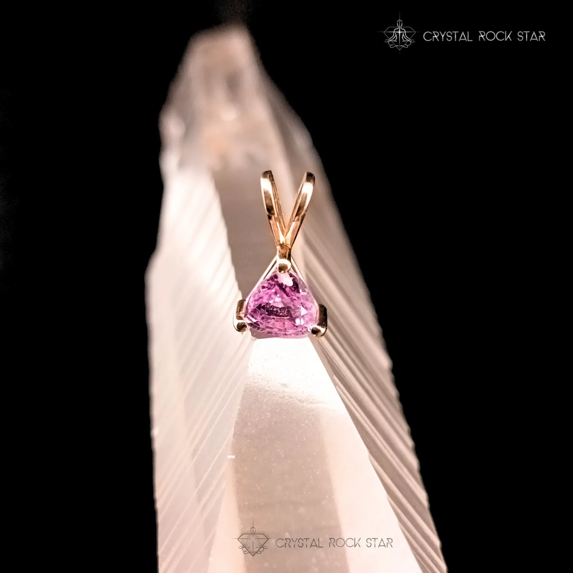 Pink Sapphire 14K Gold Trillion Pendant Tiny Charm