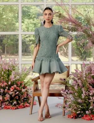 Portia crystals blue lace mini dress
