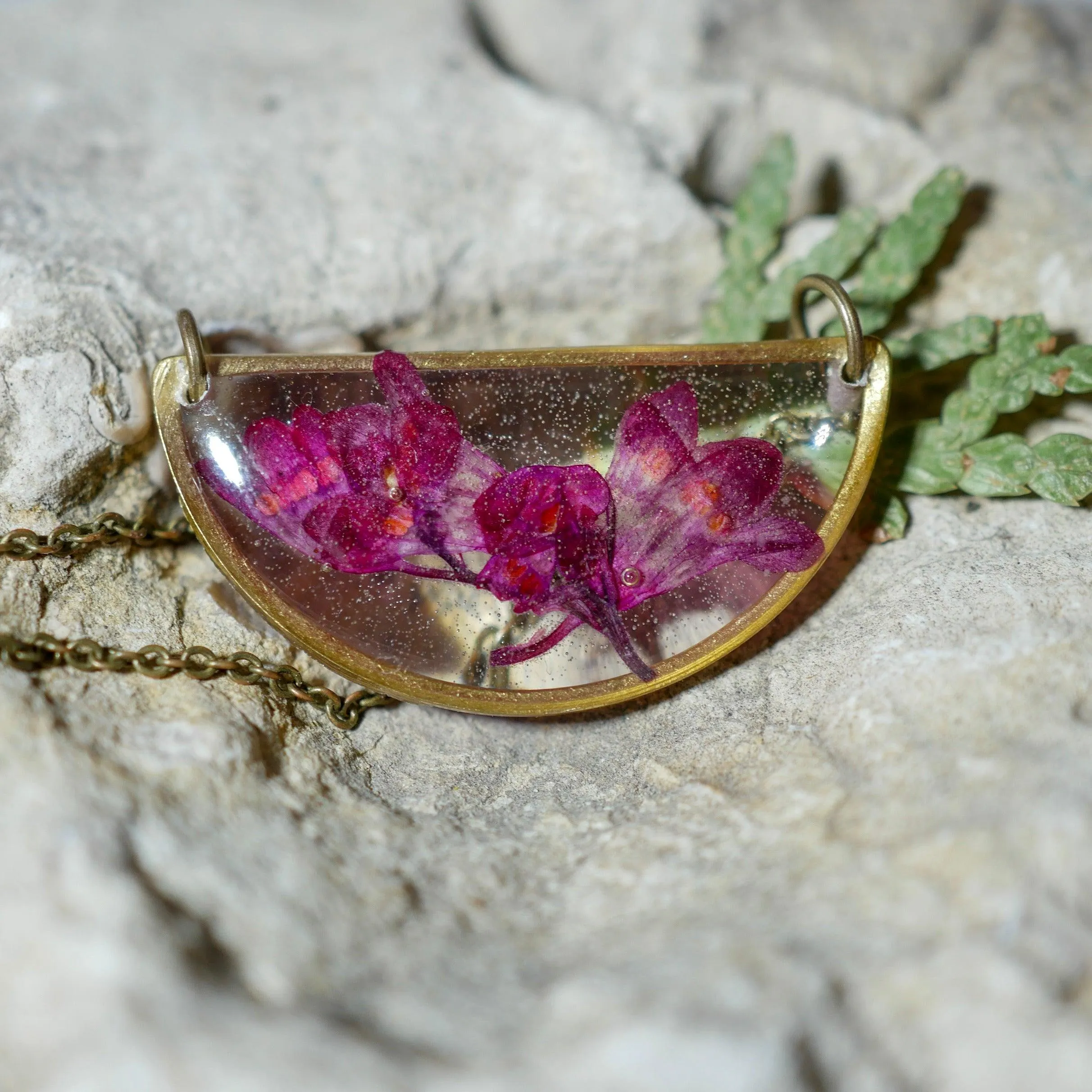 Pressed Coral Bells Half Moon Necklace