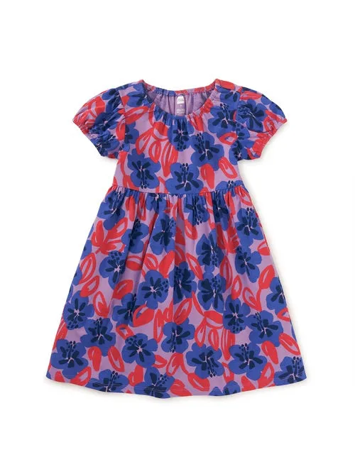 Puff Sleeve Empire Dress - Pop Hibiscus