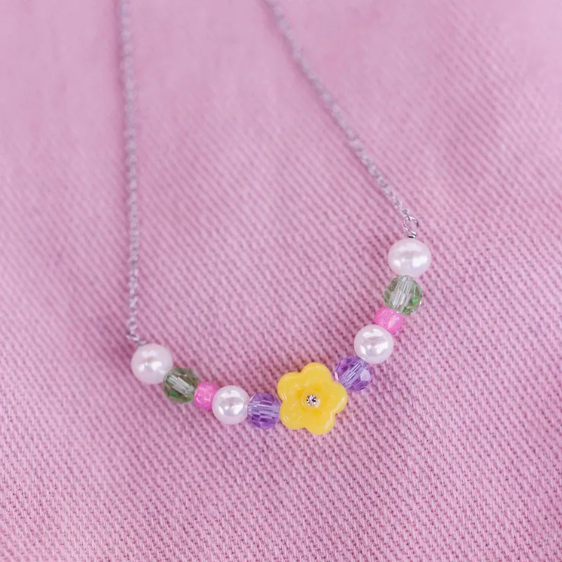 Pura Vida Resin Flower & Mixed Seed Bead Slider Bracelet ~ Silver