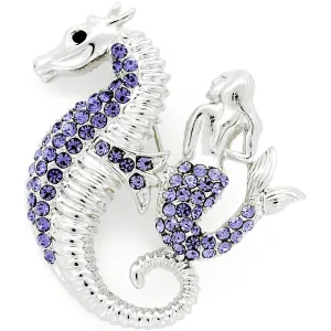 Purple Seahorse and Mermaid Crystal Pin Brooch