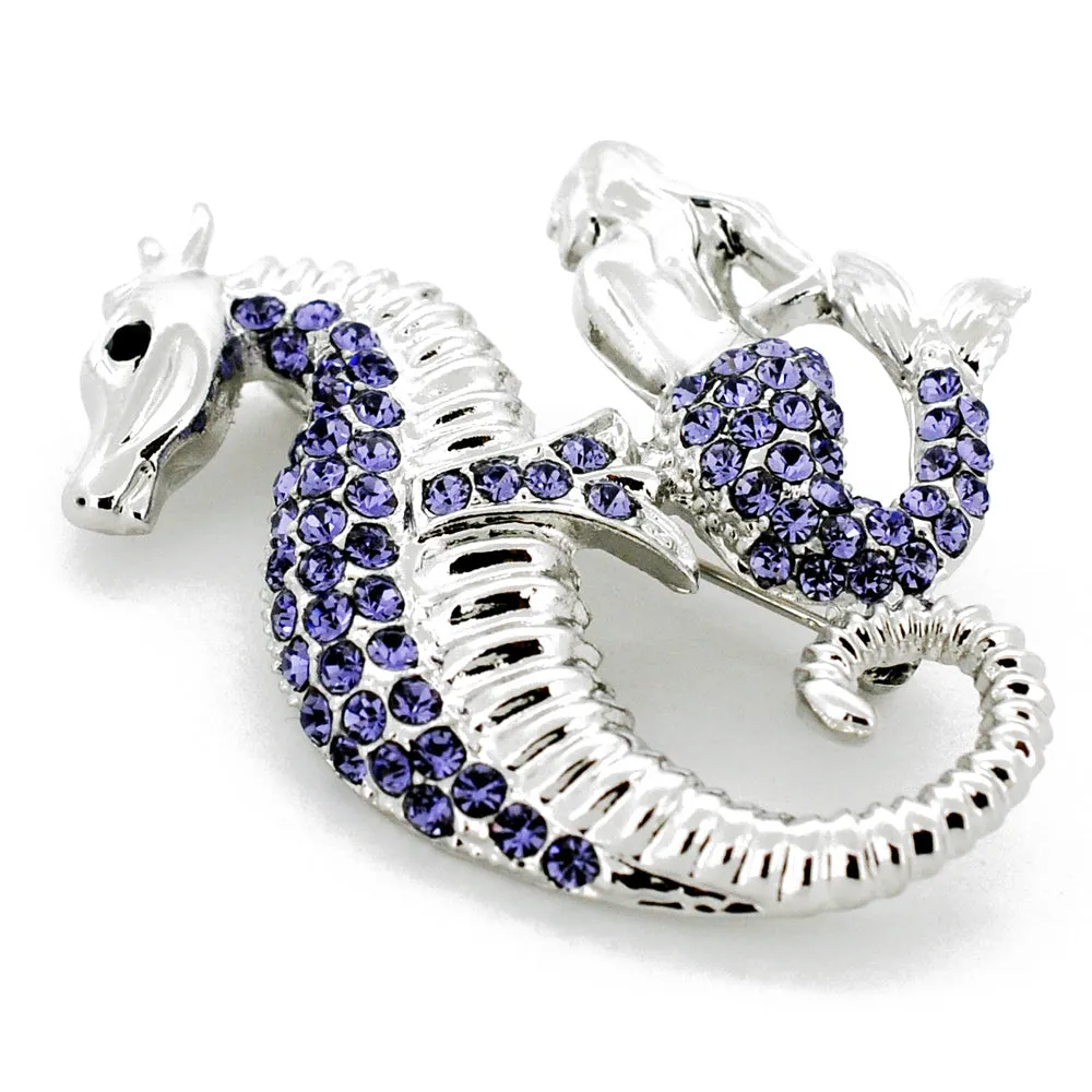Purple Seahorse and Mermaid Crystal Pin Brooch