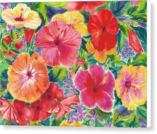 "Hibiscus Impressions" Tropical Flowers - Canvas Print