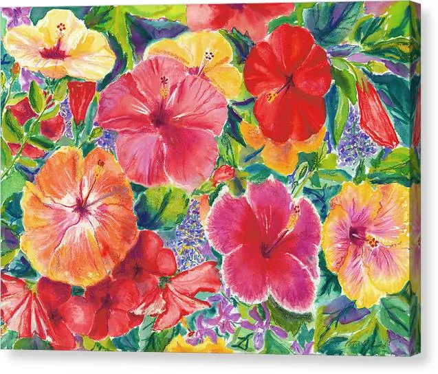 "Hibiscus Impressions" Tropical Flowers - Canvas Print
