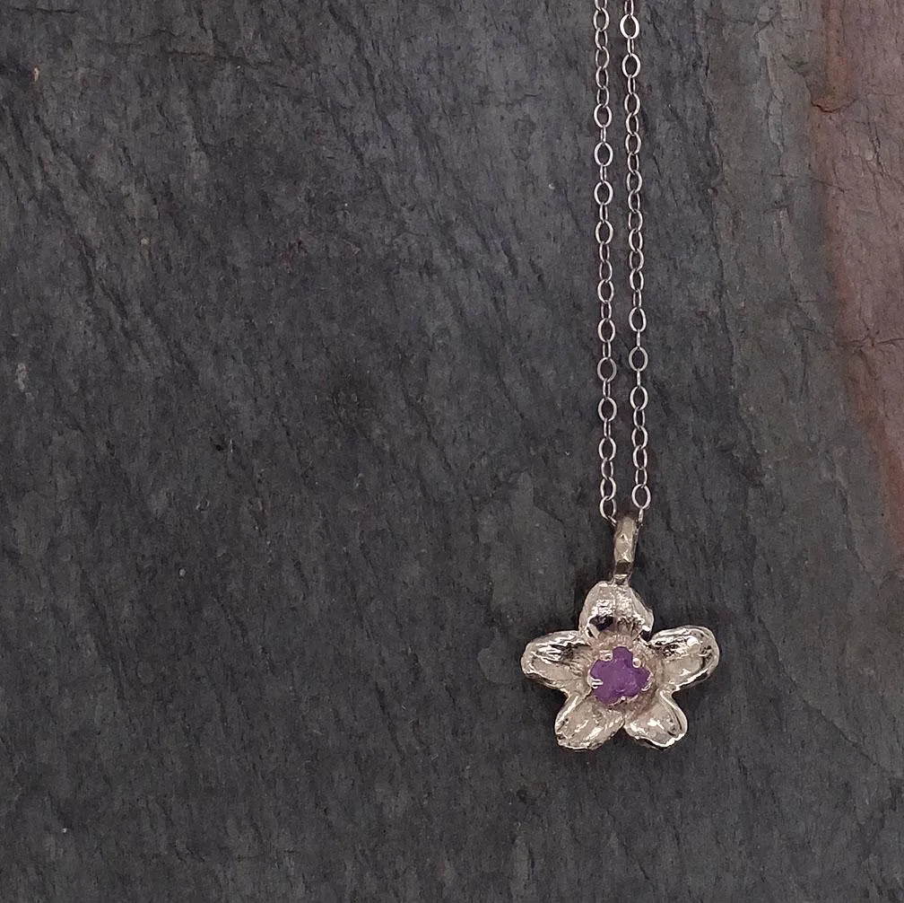 raw rough dainty sapphire white gold phlox flower pendant charm necklace flower hammered star by angeline 2049 Alternative Engagement