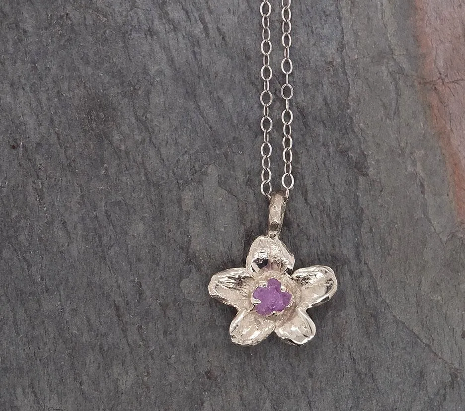 raw rough dainty sapphire white gold phlox flower pendant charm necklace flower hammered star by angeline 2049 Alternative Engagement