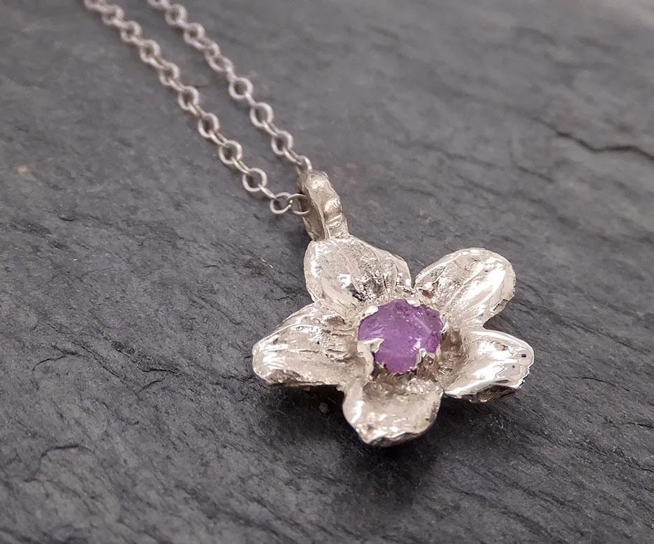 raw rough dainty sapphire white gold phlox flower pendant charm necklace flower hammered star by angeline 2049 Alternative Engagement