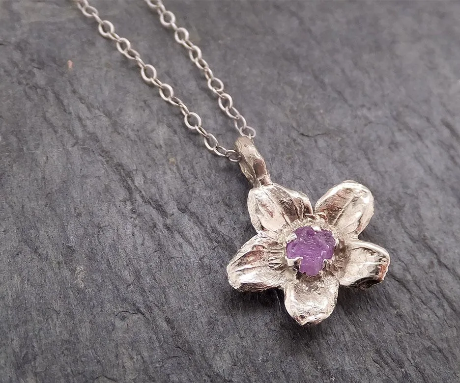 raw rough dainty sapphire white gold phlox flower pendant charm necklace flower hammered star by angeline 2049 Alternative Engagement