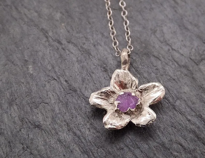 raw rough dainty sapphire white gold phlox flower pendant charm necklace flower hammered star by angeline 2049 Alternative Engagement