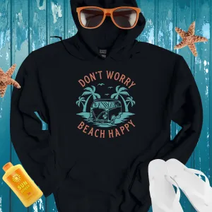 Retro Beach Hoodie Light Blue Van Palm Trees Design