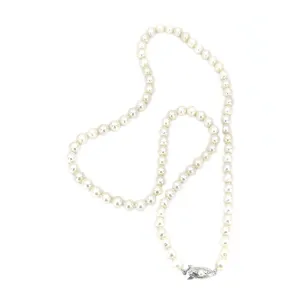 Retro Japanese Saltwater Cultured Akoya Pearl Graduated Necklace - Sterling Silver 25.50 Inch