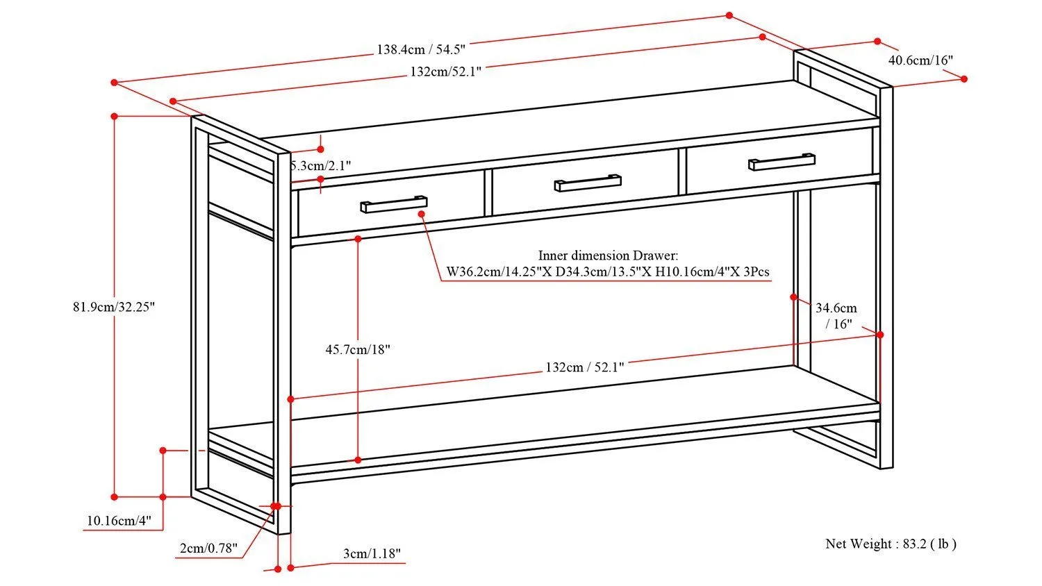 Riverside Console Sofa Table in Mango