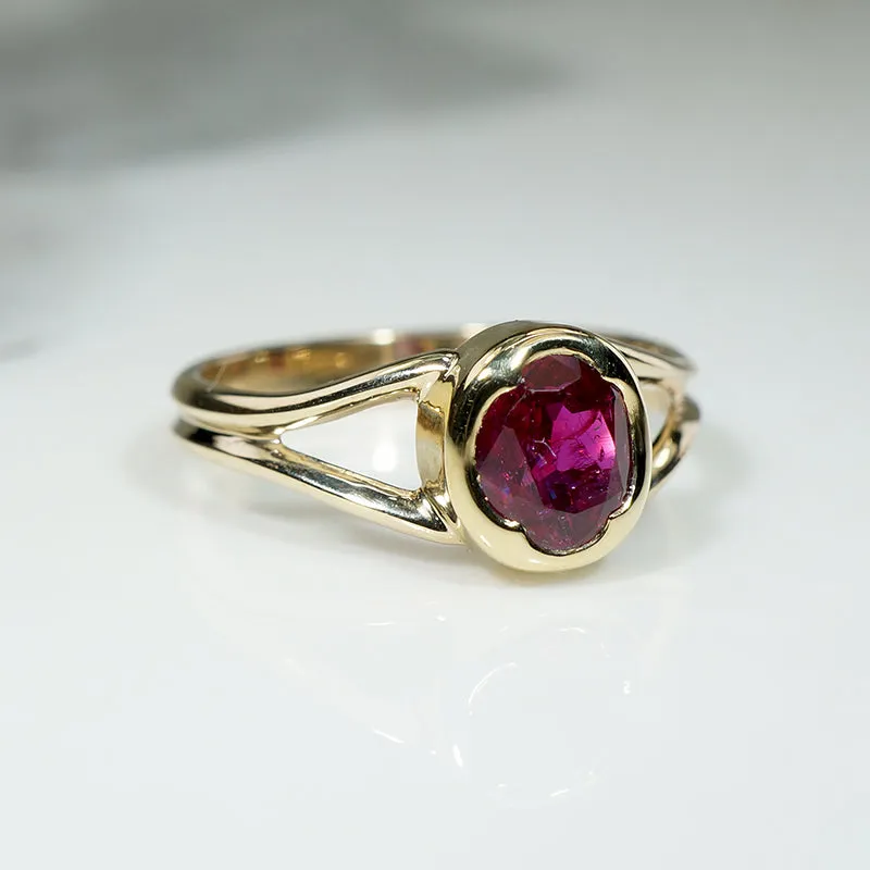 Rose Red Ruby in Handmade Gold Solitaire Ring by 720