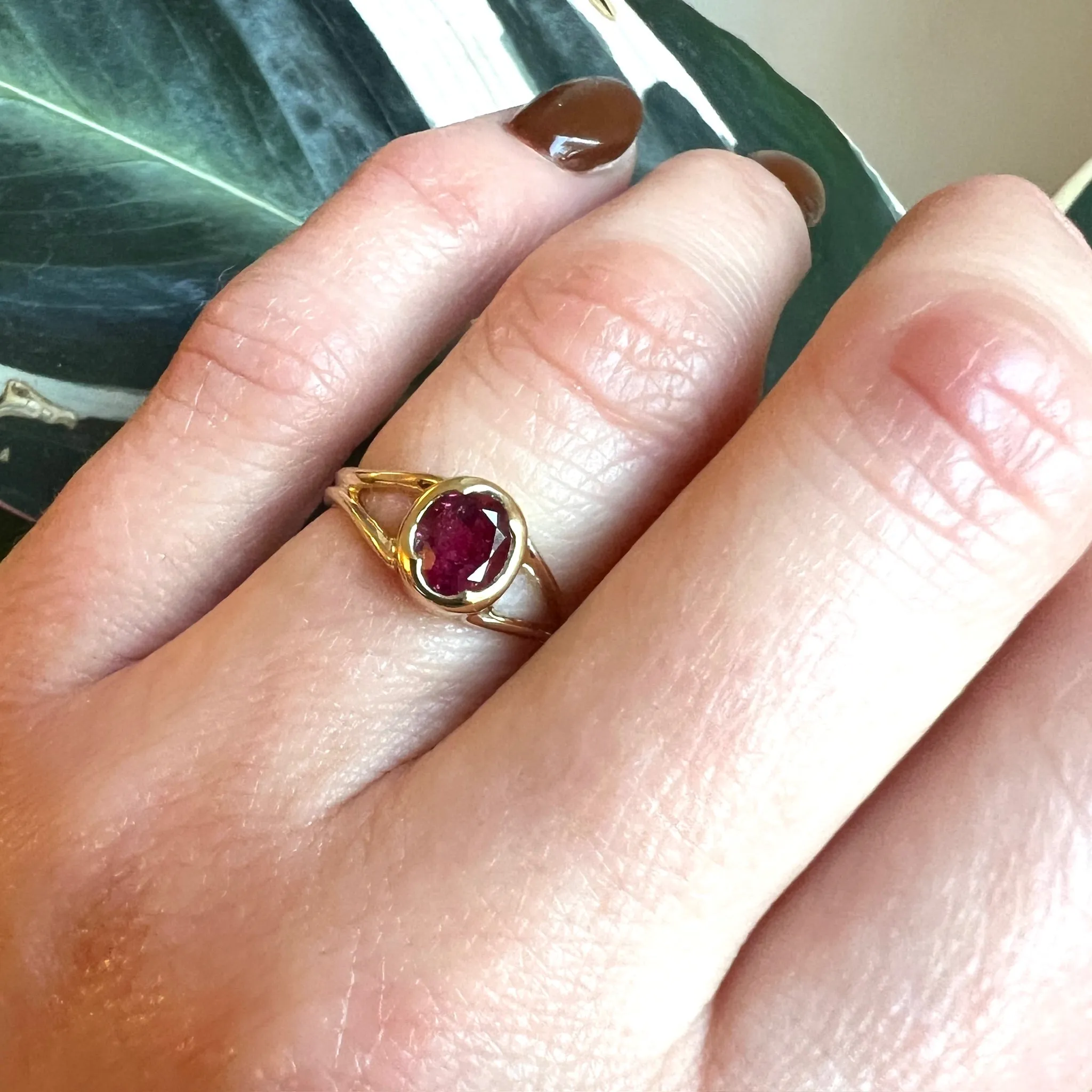 Rose Red Ruby in Handmade Gold Solitaire Ring by 720