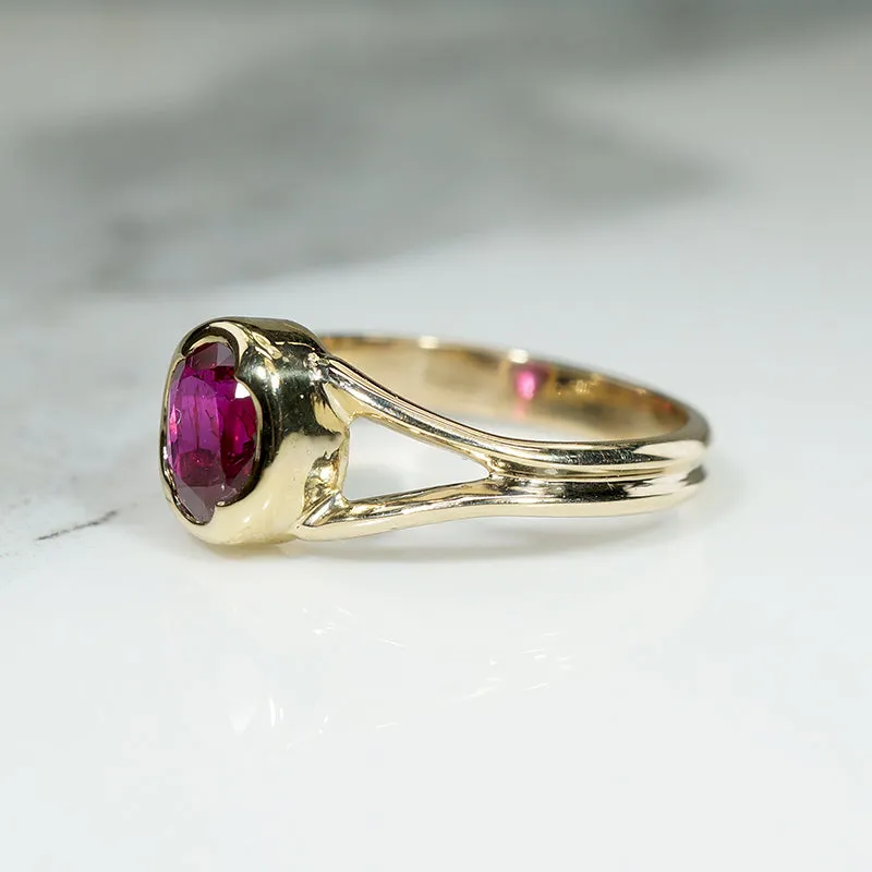 Rose Red Ruby in Handmade Gold Solitaire Ring by 720
