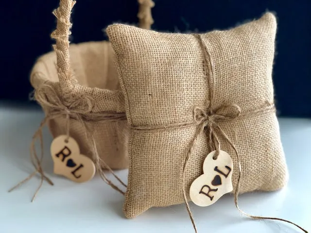 Rustic Flower Girl Basket and Ring Bearer Pillow Set