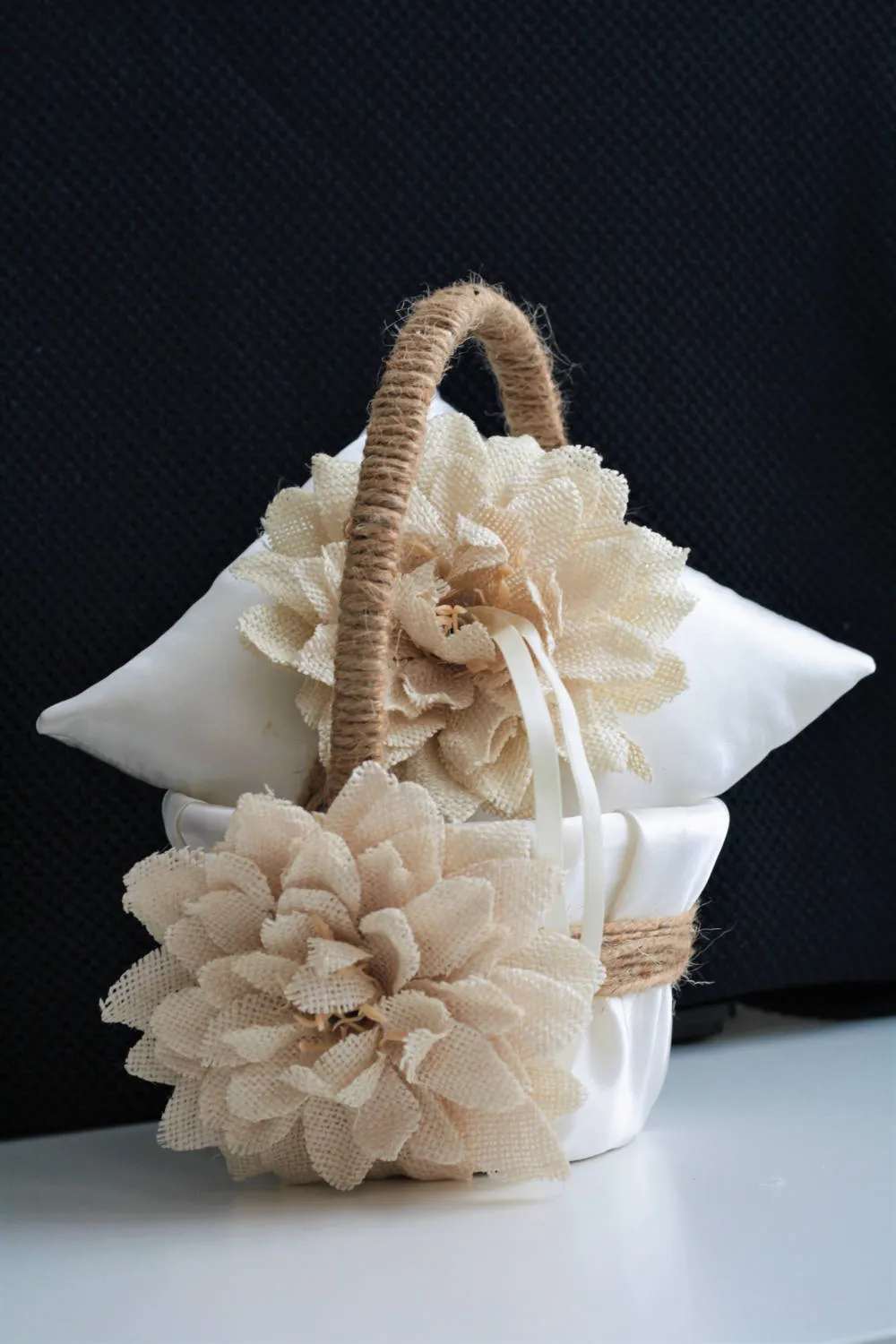 Rustic Flower Girl Basket and Ring Bearer Pillow Wedding Set