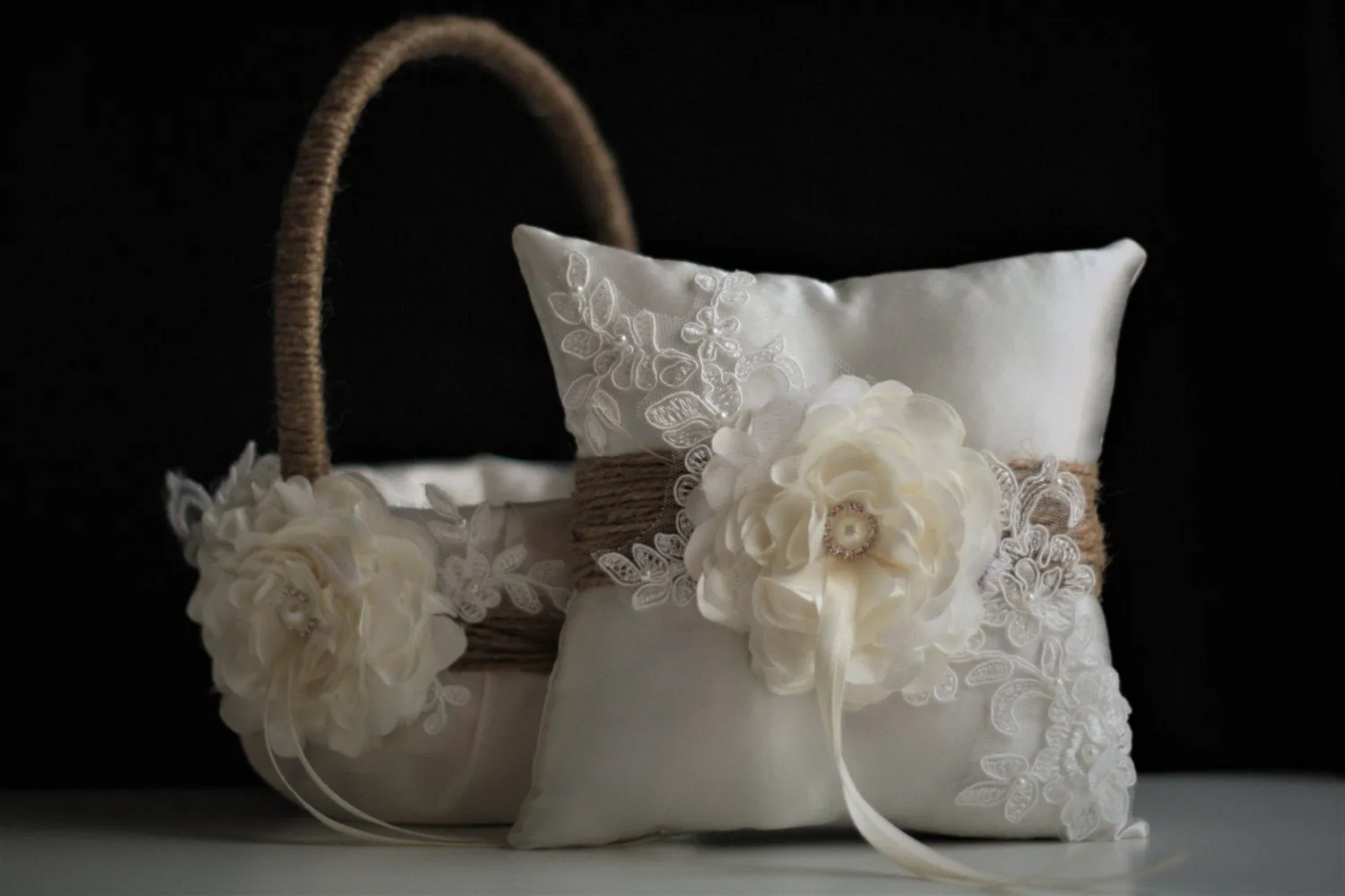 Rustic Flower Girl Basket and Rustic Ring Bearer Pillow