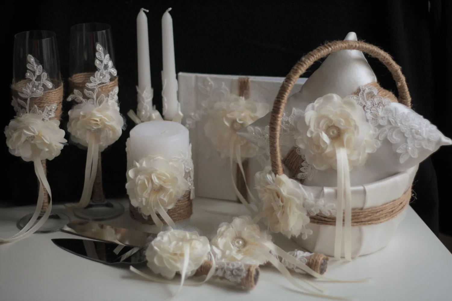 Rustic Flower Girl Basket and Rustic Ring Bearer Pillow