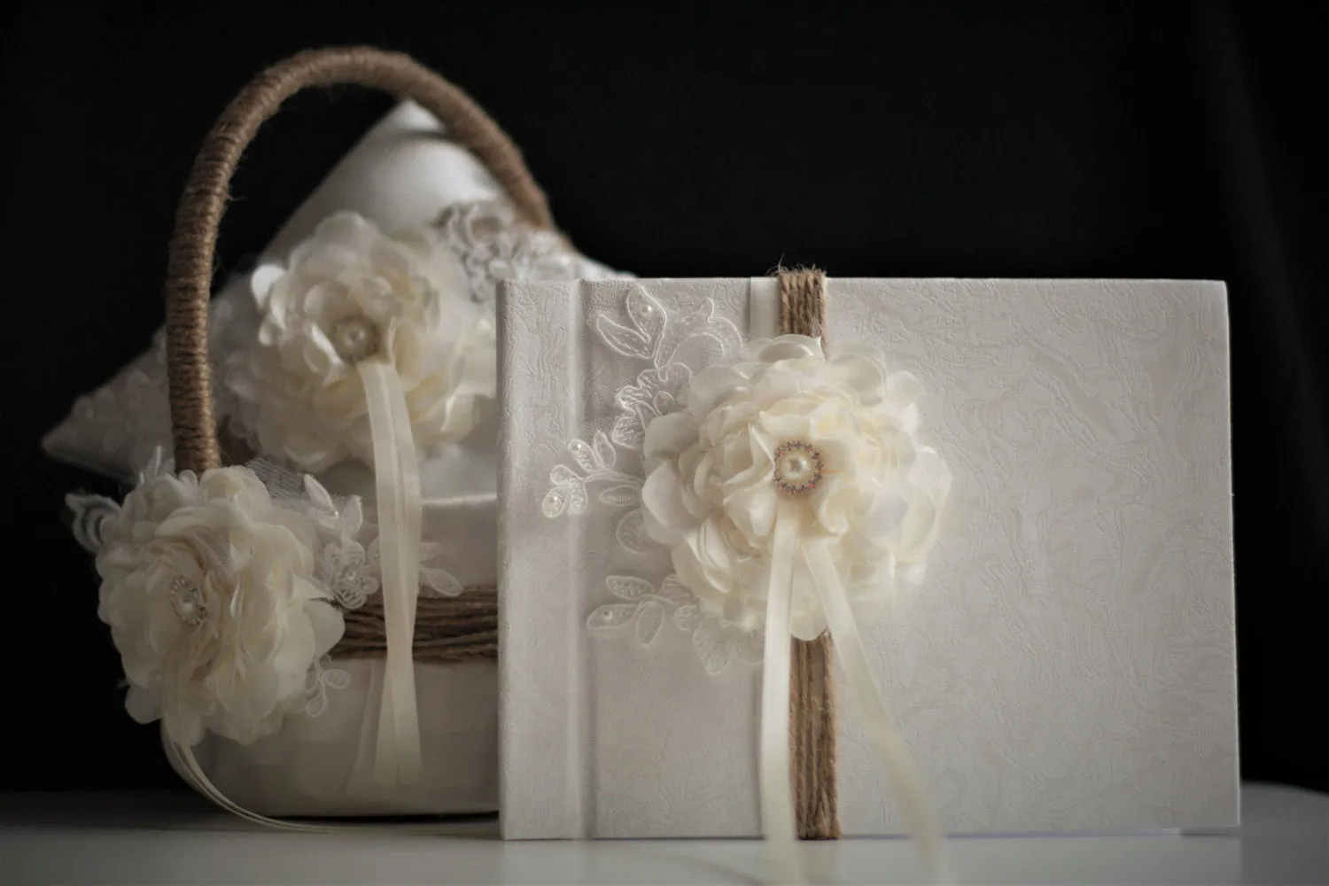 Rustic Flower Girl Basket and Rustic Ring Bearer Pillow
