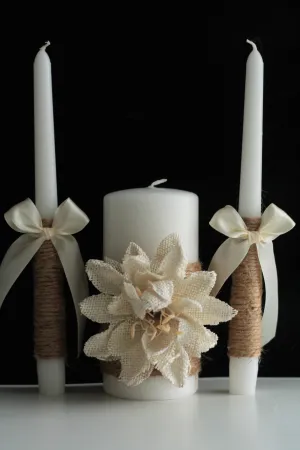 Rustic Unity Candle Set, Rustic Wedding Candles, Burlap Unity Candles