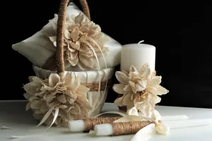 Rustic Wedding Decor, Flower Girl Basket and Ring Bearer Pillow Set, Wedding Accessories, Rustic Unity Candles, Wedding Decoration