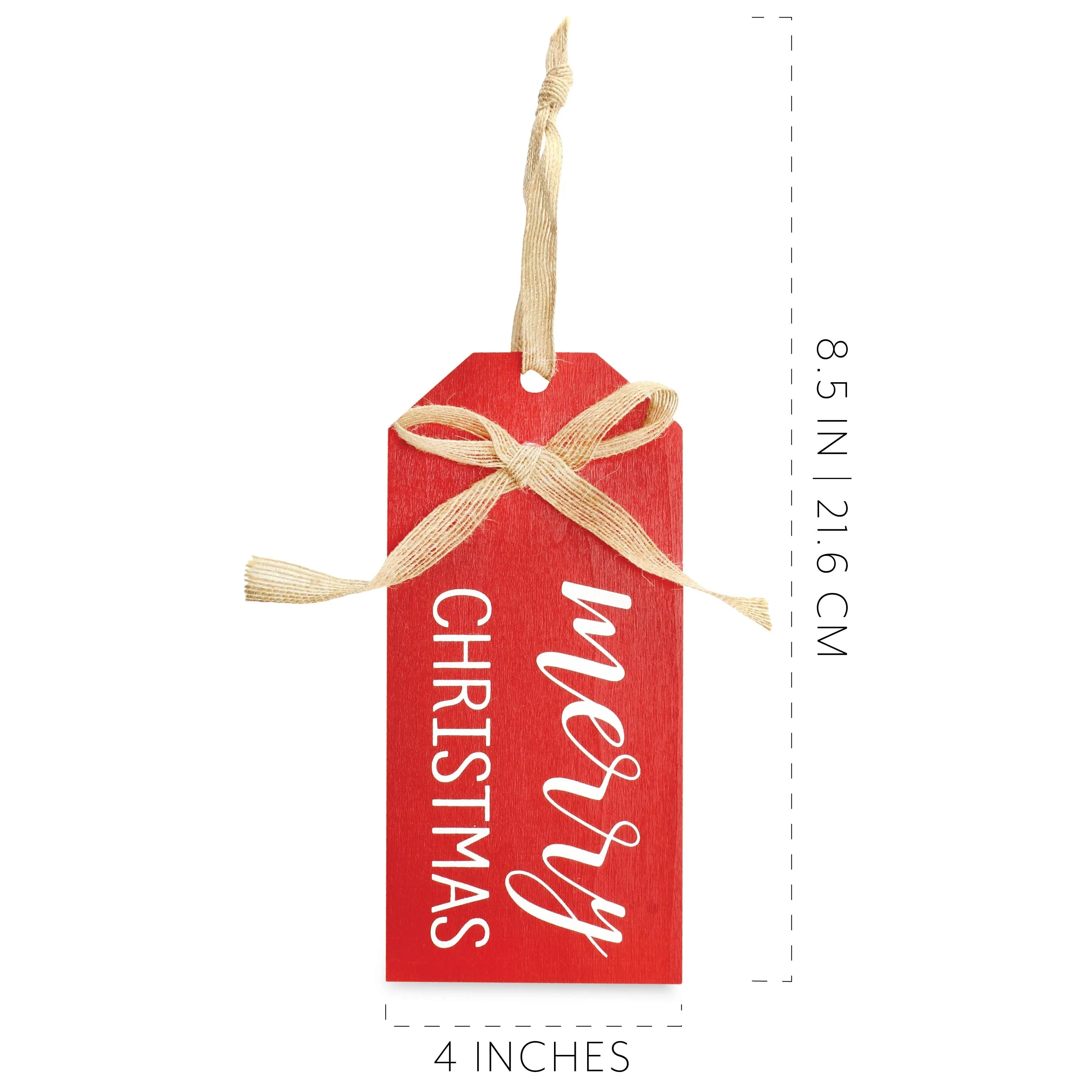 Rustic Wood Tag Ornaments (Set of 3, Red)