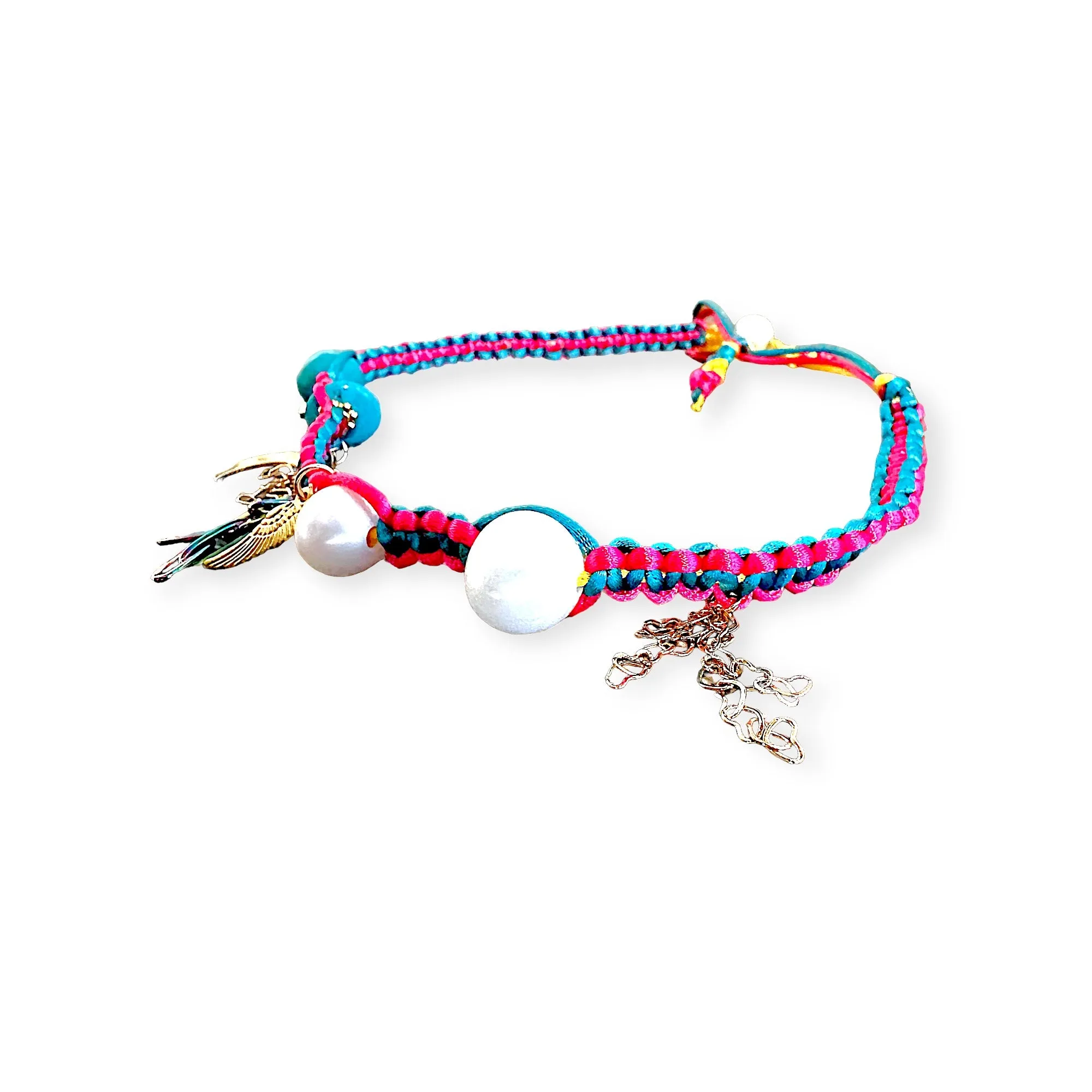 Santorini Sunset Angel Pearl Turquoise Gold Lucky Charm Rocker Silk Choker