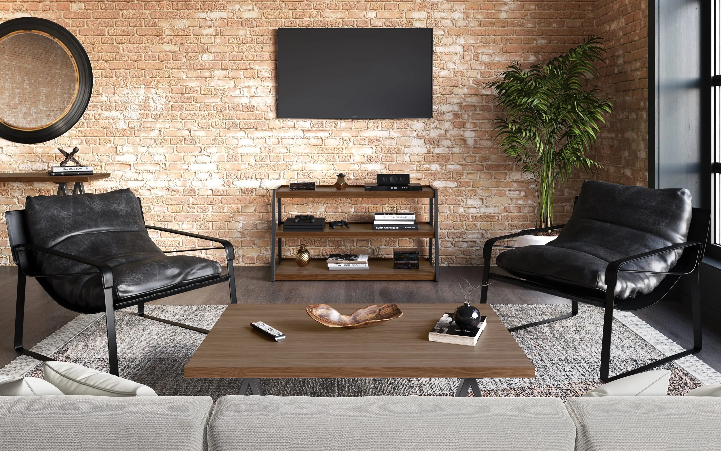 Sawhorse Solid Walnut Veneer and Metal TV Media Stand
